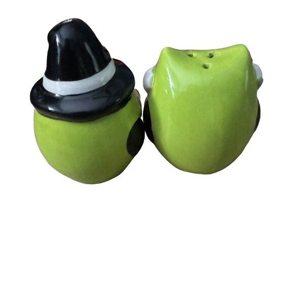 Salt and Pepper Shakers Green Black‎ Owl Pilgrim Thanksgiving Decor - Picture 4 of 5